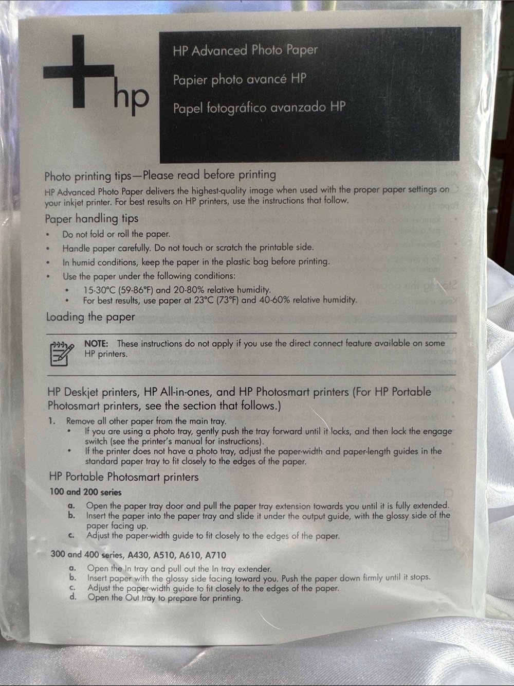 HP White Photo Paper Pack - HP Advanced 5x7 UNOPENED